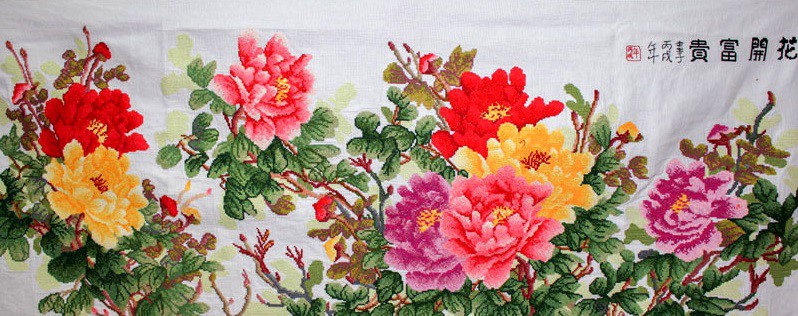 Tranh chữ thập mẫu đơn 8 bông