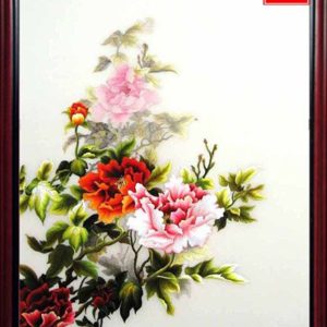 tranh thêu tay truyền thống hoa mẫu đơn